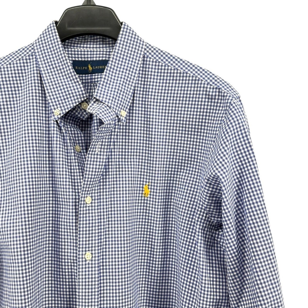 Ralph Lauren Mens XL Pre-Owned Gingham Button Down Shirt Classic Fit Blue‎ White